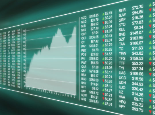 Virtual display monitoring financial stock market prices