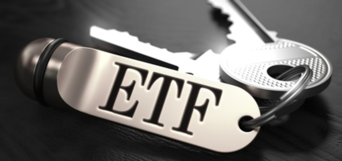 ETF - Exchange Traded Fund - Concept. Keys with Keyring on Black Wooden Table. Closeup View, Selective Focus, 3D Render. Black and White Image.